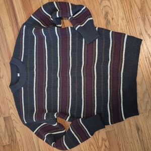 Striped Knit Sweater in Navy and Burgundy Sz M (No Brand) Very Very Soft Unisex